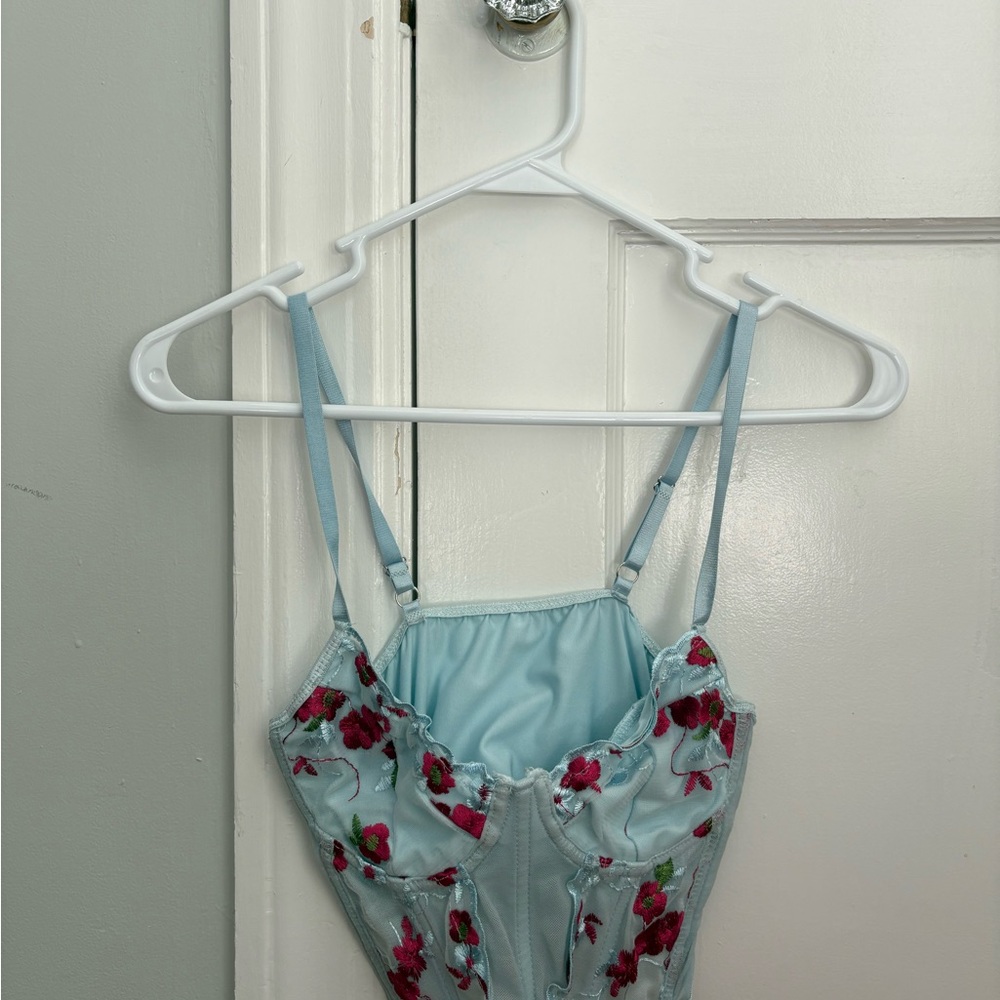 Floral Embroidered Blue Corset